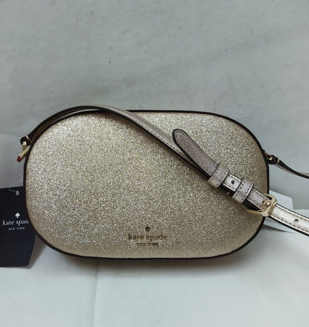 Kate Spade New York Glimmer Gold Leather Glitter Small Corssbody Bag NWT $299